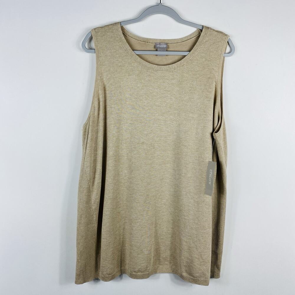 Chico's Tank Sweater 4 XXL Tan Sand Sleeveless Rib Trim Detail